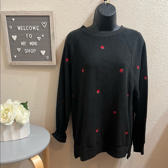 PINK Roses Black Fleece Sweatshirt - Picture 2 of 7